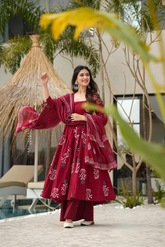 AKIRA MAROON MASLIN ANARKALI SUIT SET